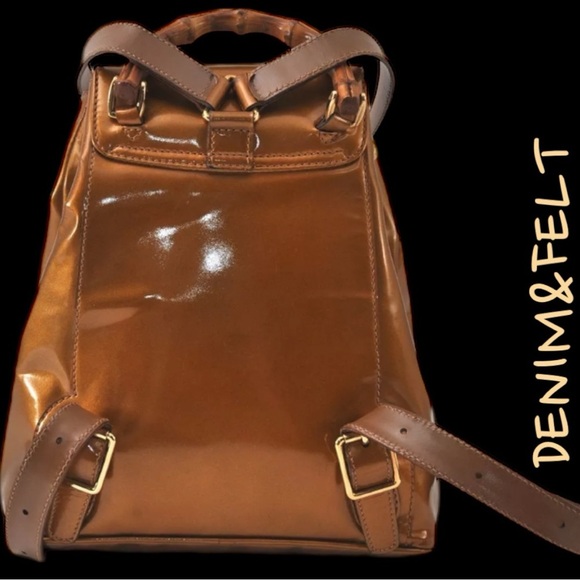 GUCCI Golden Vintage Patent Leather Bamboo Drawstring Backpack | PRELOVED!!🧡🤎 - Picture 3 of 16